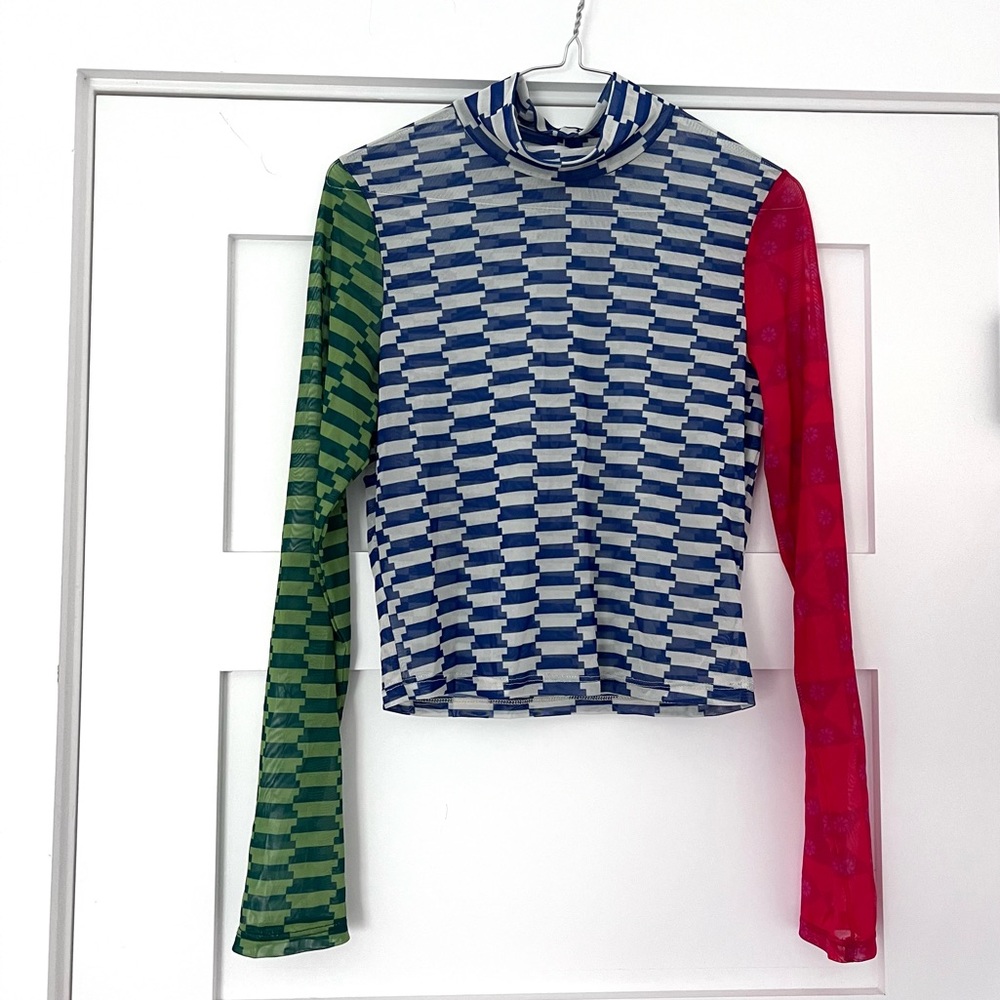 LISA SAYS GAH - RARE sheer red blue and green long sleeve top